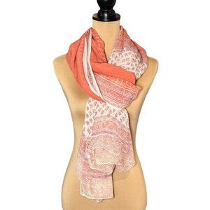 Large 100% Silk Chiffon Scarf Wrap 40”x86” Peach Cream Sarong Beach Boho